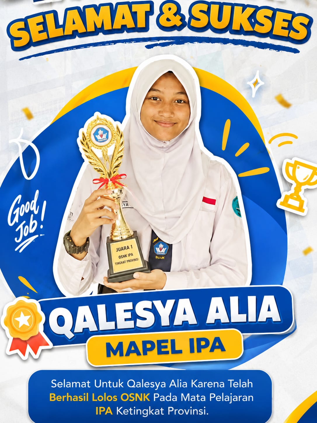Qalesya Alia Lolos ke OSN Tingkat Provinsi 2026 Bidang IPA, Harumkan Nama SMP Negeri 1 Sijuk